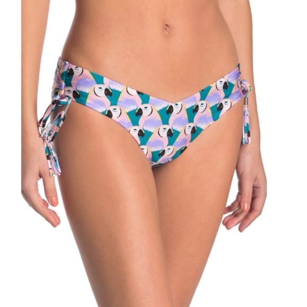 Red Carter Parrot Print V-Cut Bikini Bottom